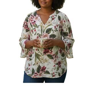 Violet and Claire Floral Top Womens Size 3X Ivory Multicolor Career Botanical